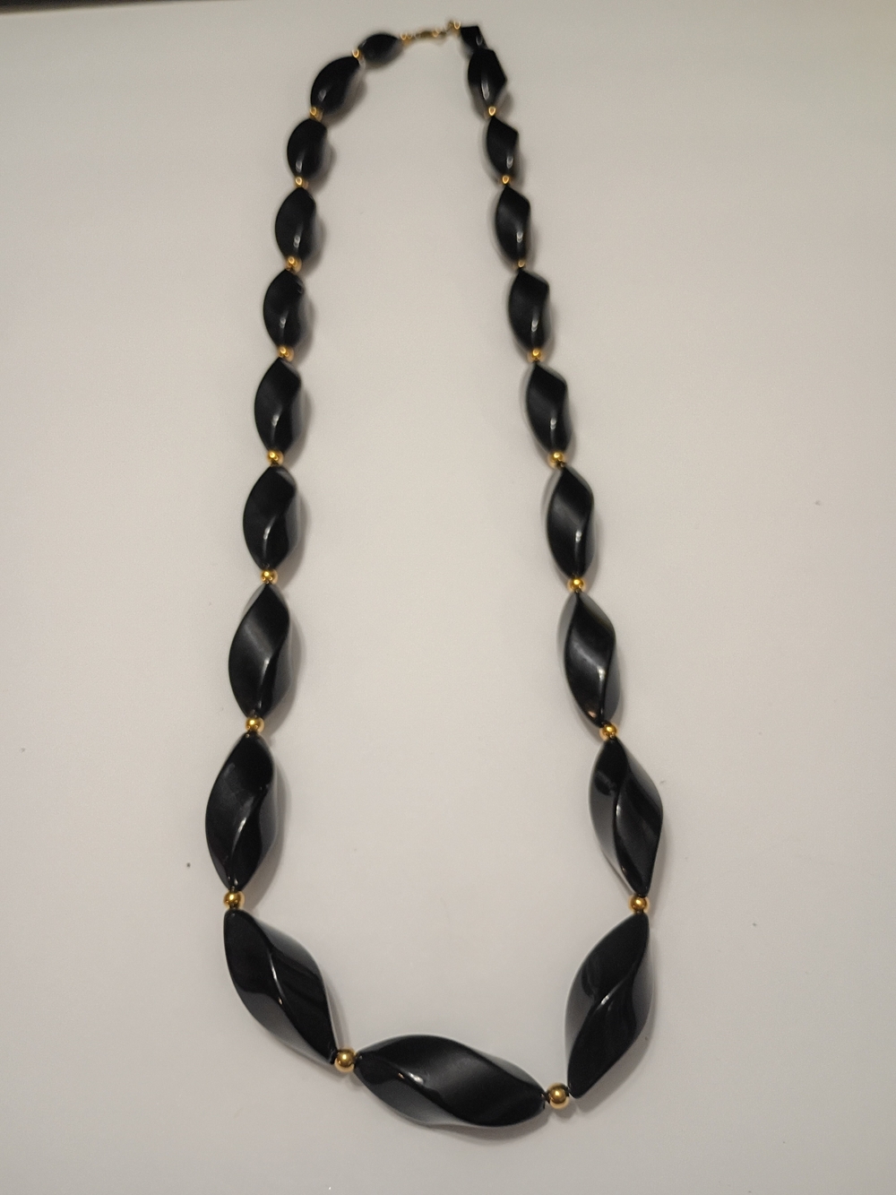 Trifari Black Twisted Bead Necklace with Gold Bead Accents Vintage Signed